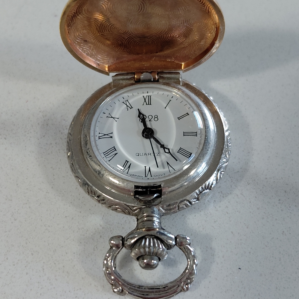 1928 Silver and Gold Pocket Watch with Roman Numerals
